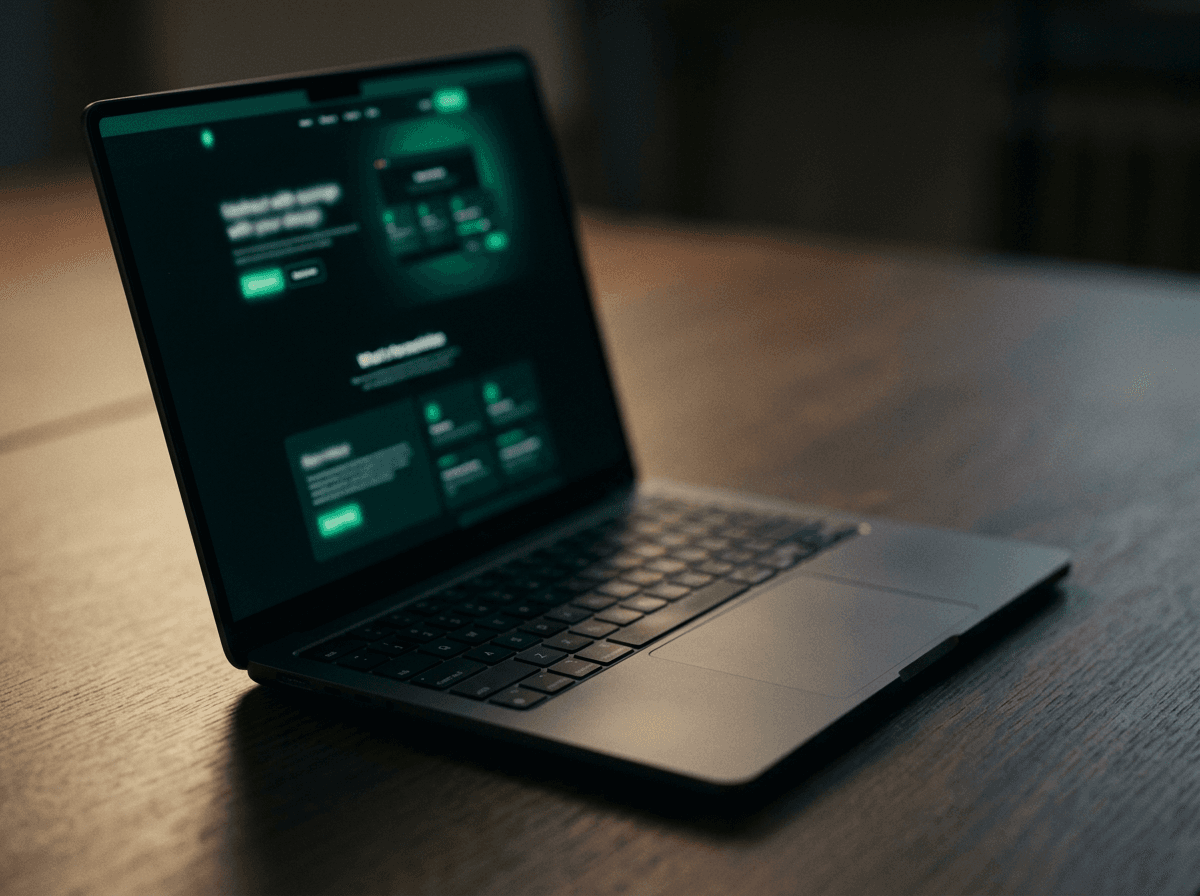 Website deschis pe un laptop, seara